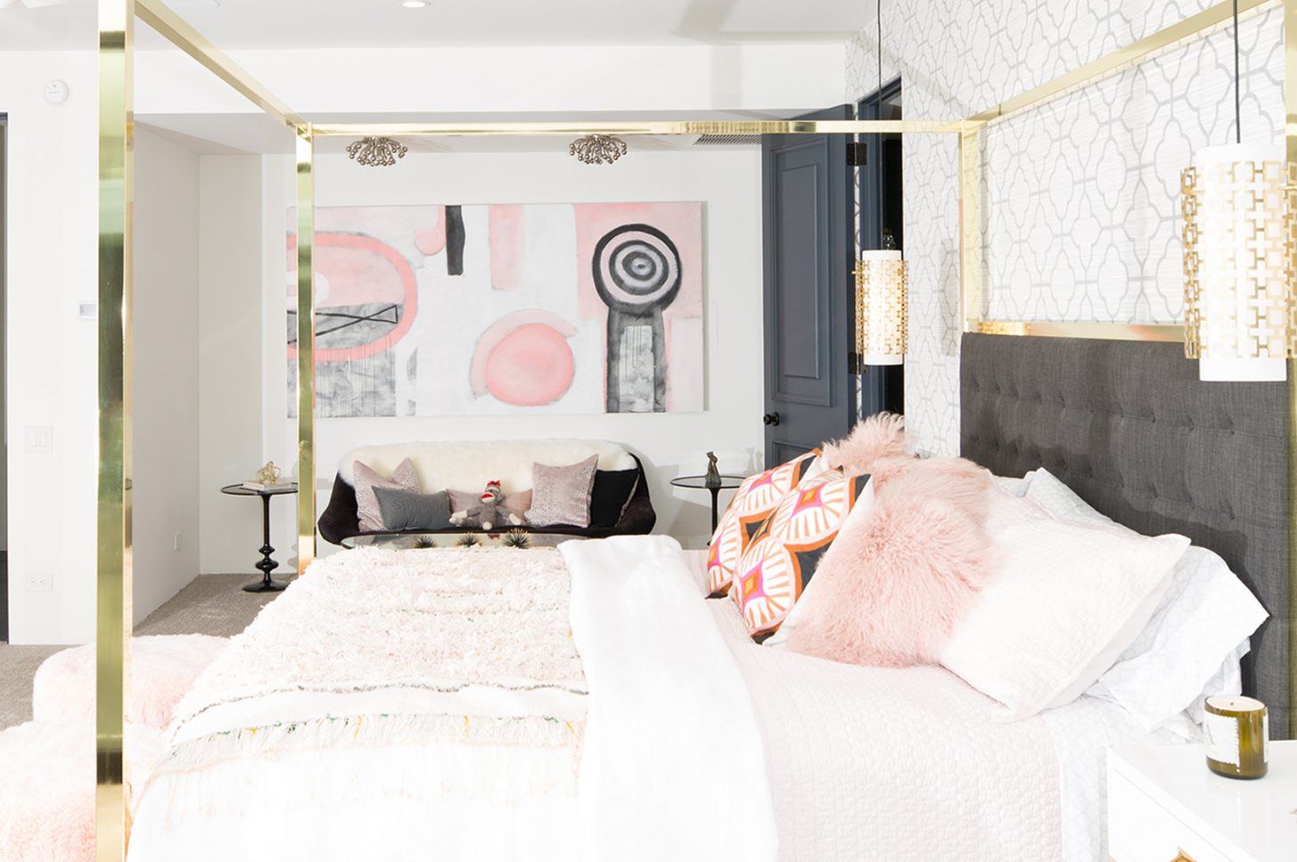 Table legs and kitchen details should emphasize shine with some gold accents or like this glamorous bed! And don’t be afraid to mix metals for a layered, designer touch! And rather than leather and tweeds, op’t for suedes and velvets. Rock n’ Roll, baby!