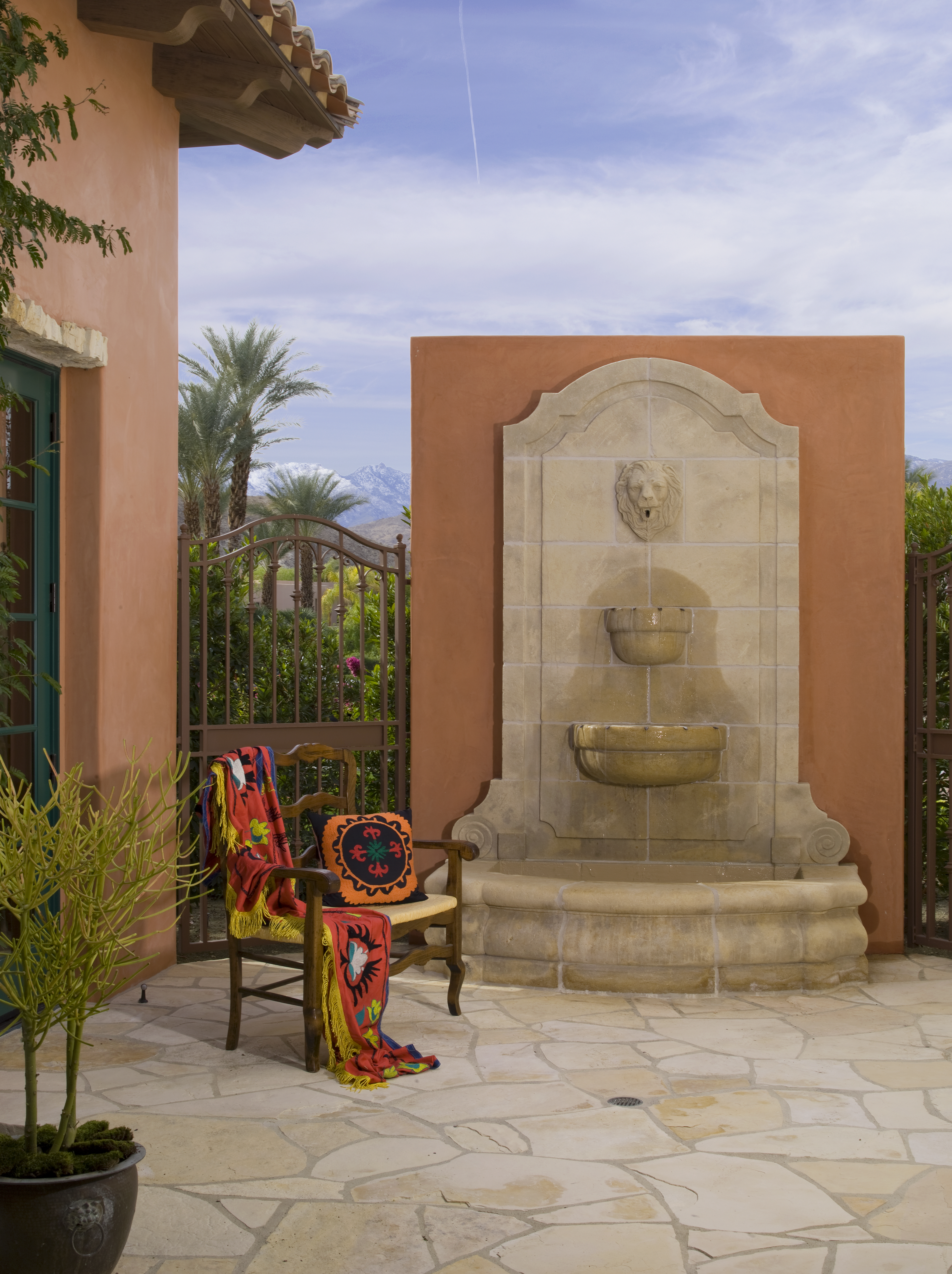 Stone Water feature in a Old World Spanish style home