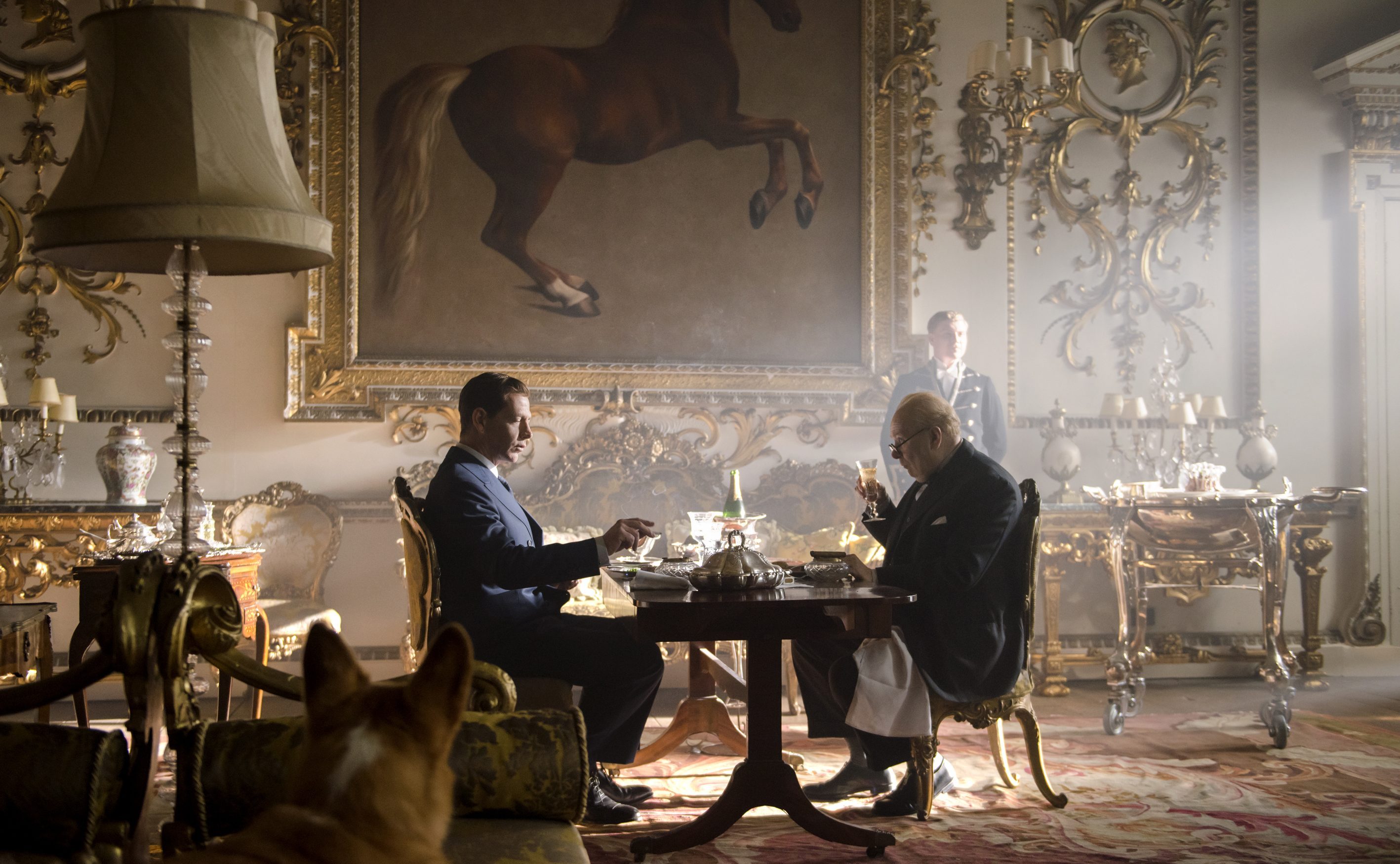 Darkest Hour follows Winston Churchill in the days leading up to the war. Set in his quiet, mahogany quarters and the loud chambers of arguing politicians. Dark, heavy woods and leather-bound books were the films driving interior aesthetic.