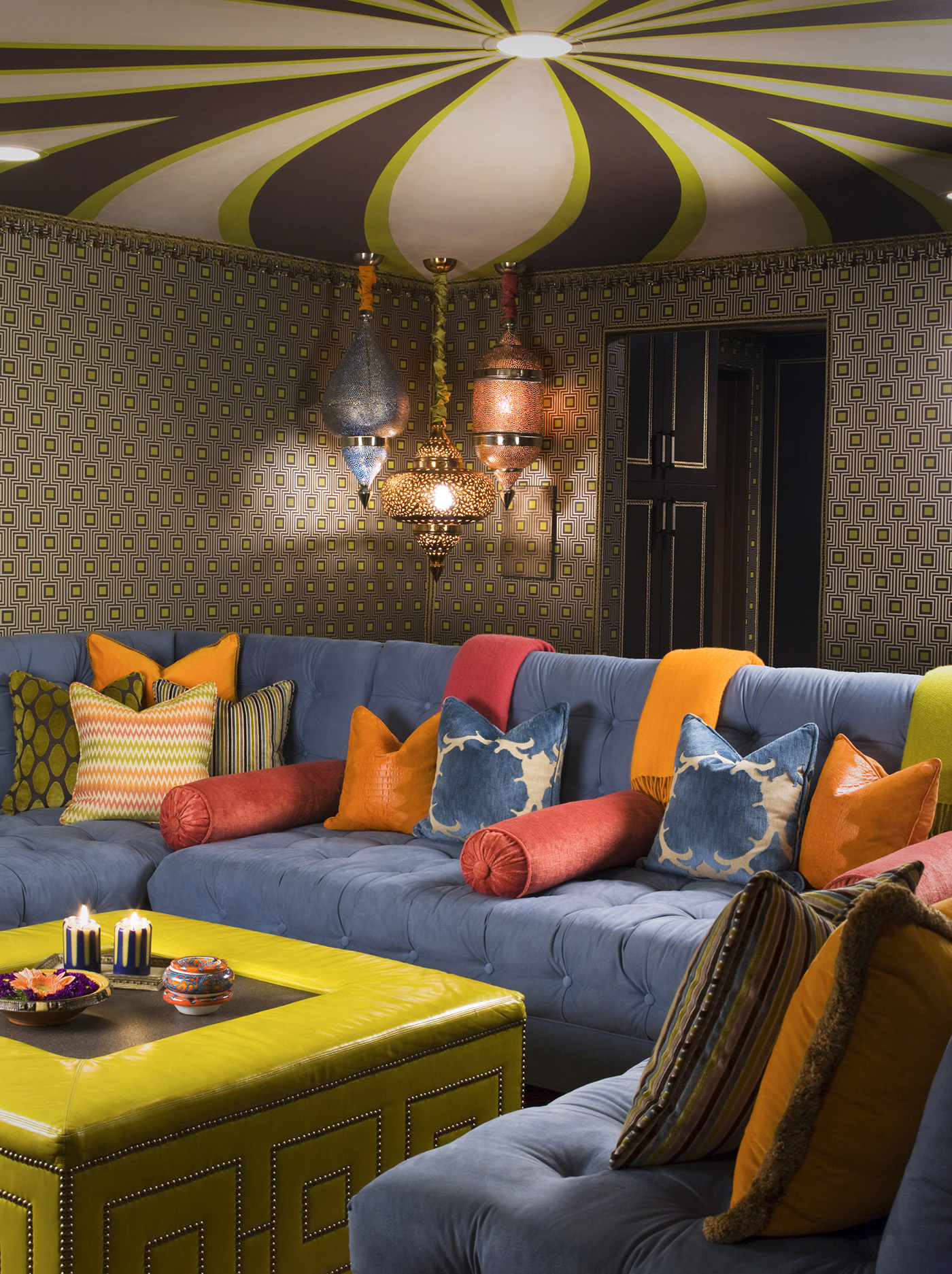 Colorful interior design ideas for media room in our Hip Hacienda
