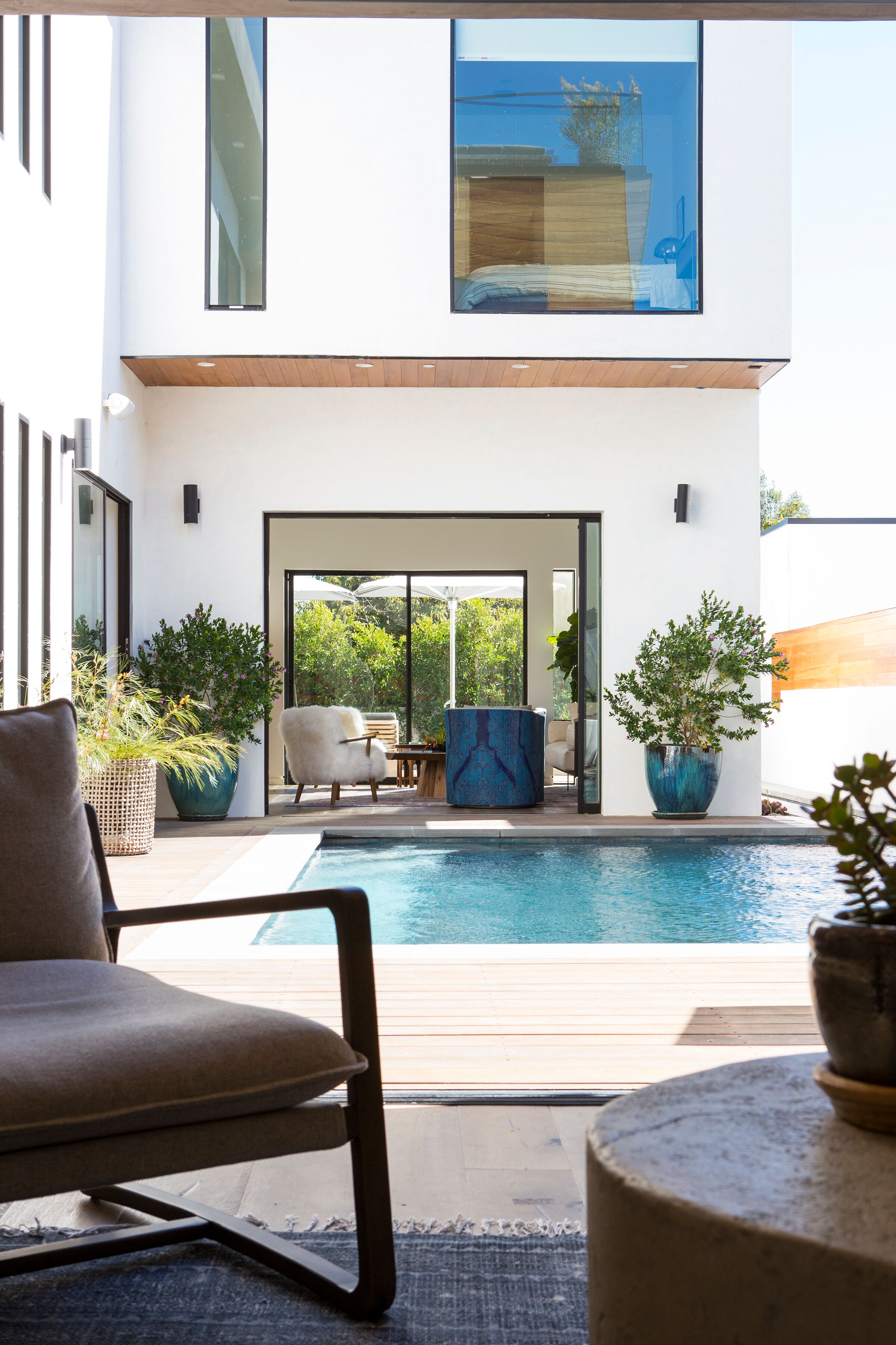 poolside of modern venice beach home designed by Lori Dennis