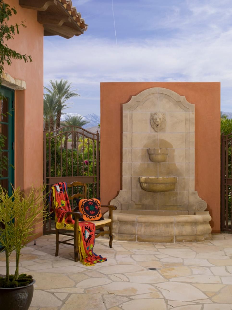 Curves and water feature in Spanish Style home