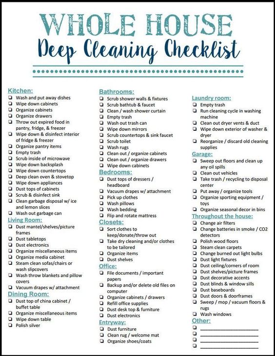 Whole house deep cleaning checklist 