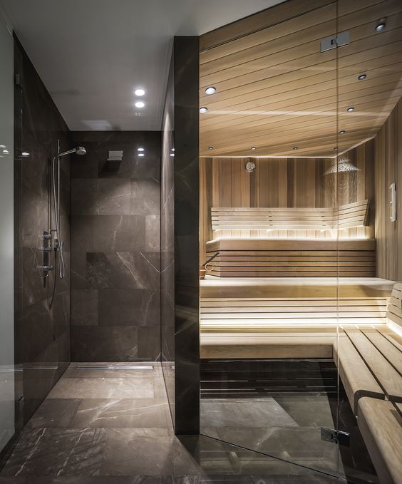 Custom Home Sauna Design with Shower