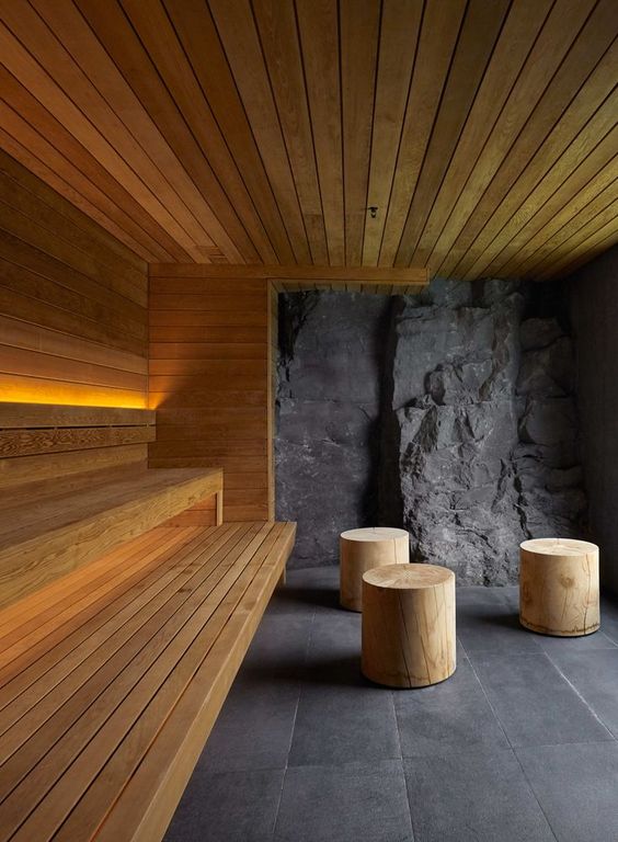 Custom Home Sauna Design Using Wood and Stone