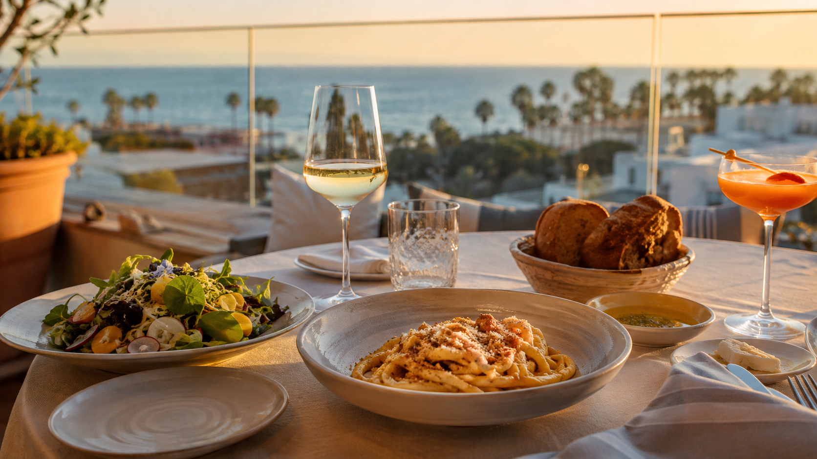 Coastal Italian food and cocktails served at an ocean-view Santa Monica restaurant